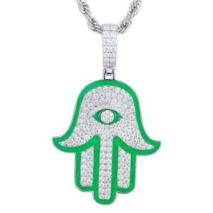 VVS1 Moissanite Diamond Hamsa Hand Evil Eye Protection Pendant Men, 925 Silver